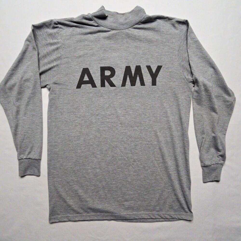 Army Physical Fitness Mock Neck Long Sleeve Shirt Gray Mens Small T-shirt